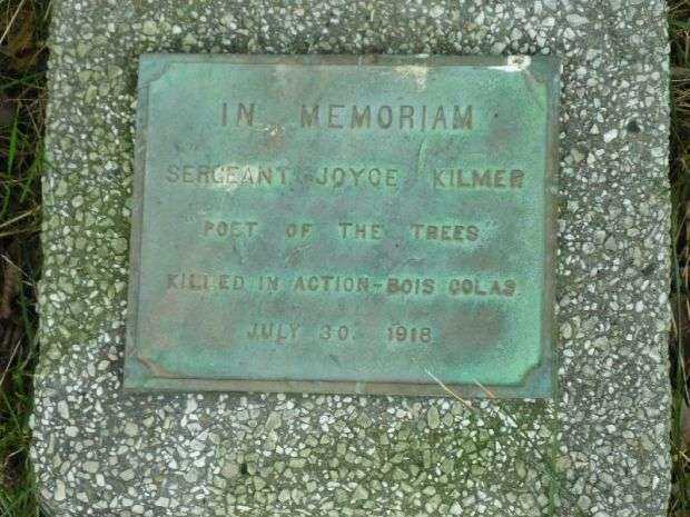 SERGEANT JOYCE KILMER WAR MEMORIAL TREES PLAQUE