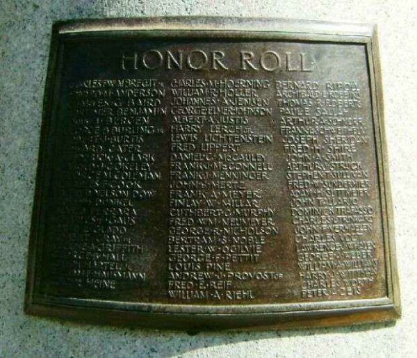 RICHMOND HILL WORLD WAR I MEMORIAL HONOR ROLL PLAQUE