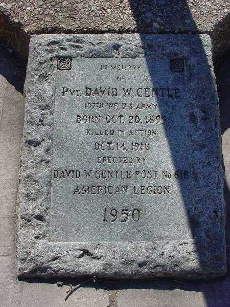 PVT. DAVID W. GENTLE WAR MEMORIAL TABLET