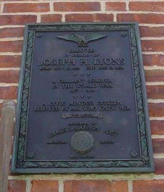 JOSEPH H. LYONS WAR MEMORIAL POOL PLAQUE
