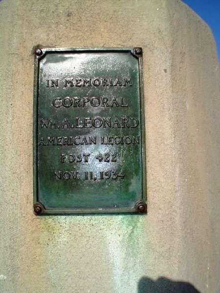 CORPORAL WM. A. LEONARD WAR MEMORIAL FLAGSTAFF PLAQUE
