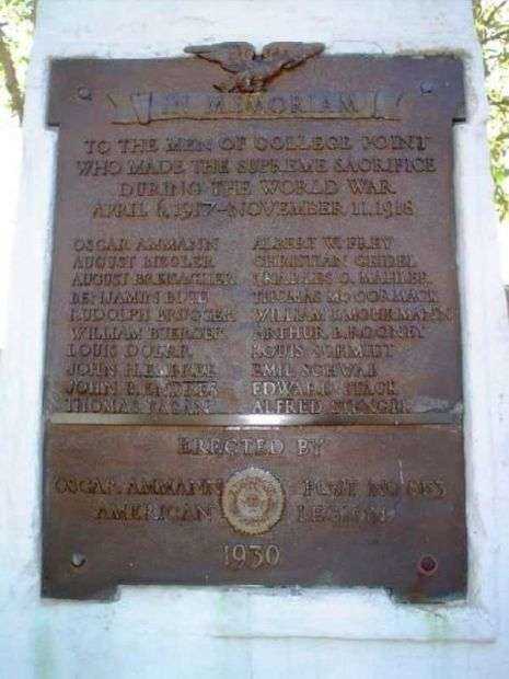 COLLEGE POINT WORLD WAR I MEMORIAL PLAQUE