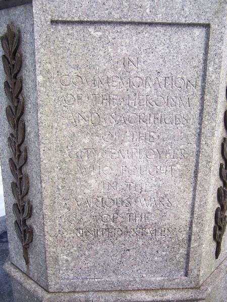 NEW YORK CITY EMPLOYEES WAR MEMORIAL FLAGSTAFF ORNATE BASE DEDICATION STONE