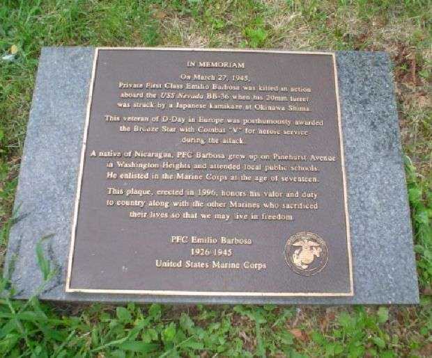 PRIVATE FIRST CLASS EMILIO BARBOSA MEMORIAL PLAQUE