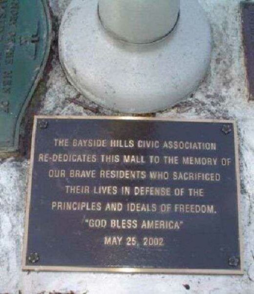 BAYSIDE HILLS WORLD WAR II MEMORIAL FLAGPOLE PLAQUE C