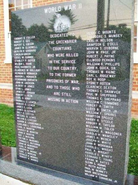 GREENBRIER COUNTY WAR MEMORIAL WALL B