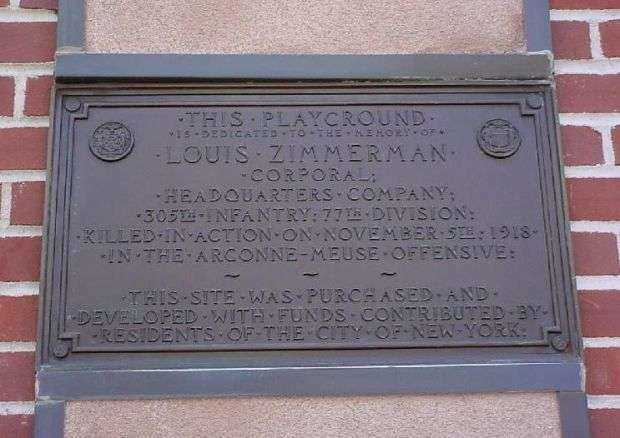 CORPORAL LOUIS ZIMMERMAN WAR MEMORIAL PLAYGOUND PLAQUE