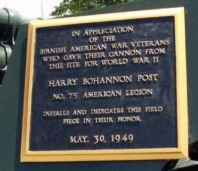 AMERICAN LEGION POST 75 WAR MEMORIAL CANNON PLAQUE