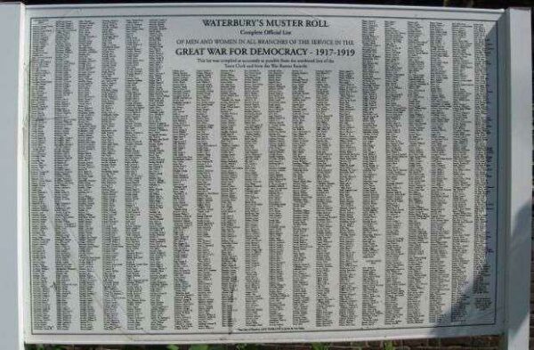 WATERBURY WORLD WAR I MEMORIAL MUSTER ROLL PANEL B