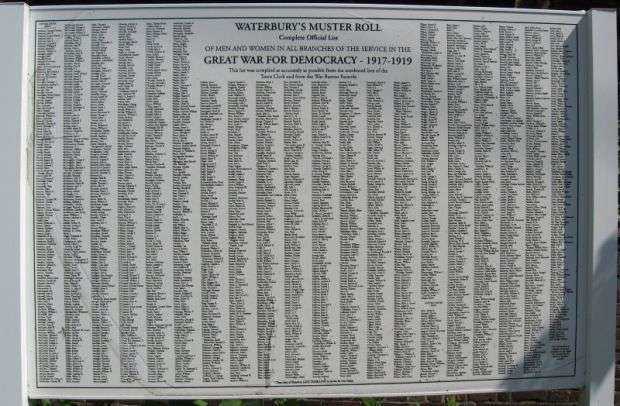 WATERBURY WORLD WAR I MEMORIAL MUSTER ROLL PANEL B