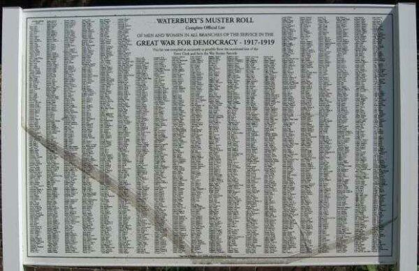 WATERBURY WORLD WAR I MEMORIAL MUSTER ROLL PANEL A