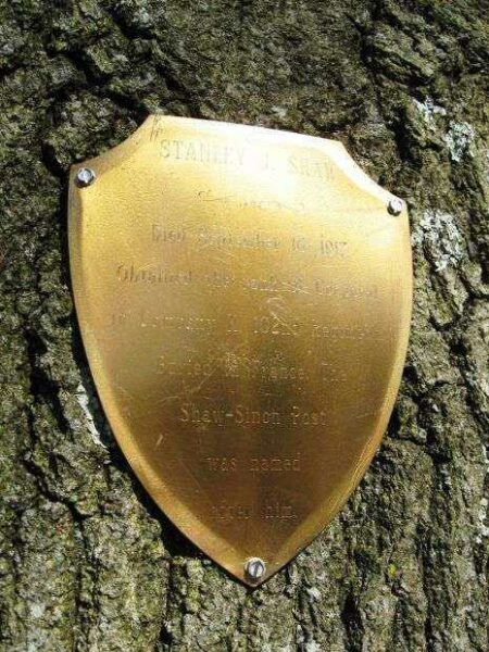 CORPORAL STANLEY J. SHAW MEMORIAL TREE PLAQUE