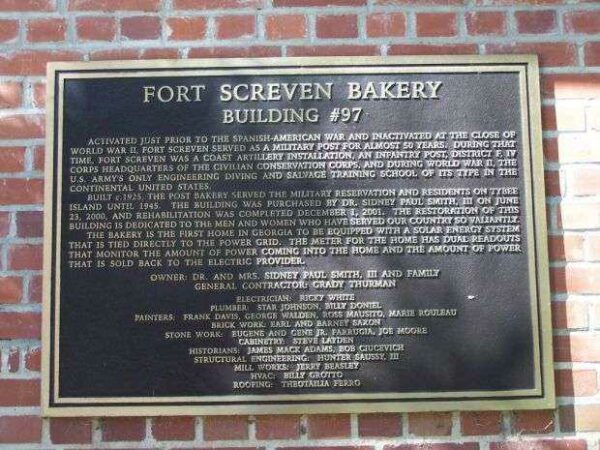 FORT SCREVEN BAKERY MEMORIAL PLAQUE