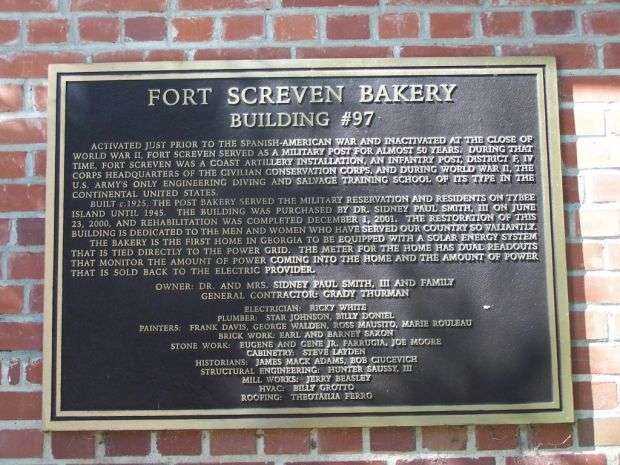 FORT SCREVEN BAKERY MEMORIAL PLAQUE