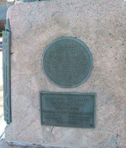 MILFORD WORLD WAR I MEMORIAL DEDICATION PLAQUE
