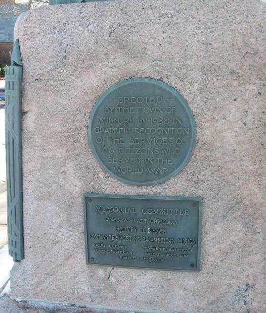 MILFORD WORLD WAR I MEMORIAL DEDICATION PLAQUE