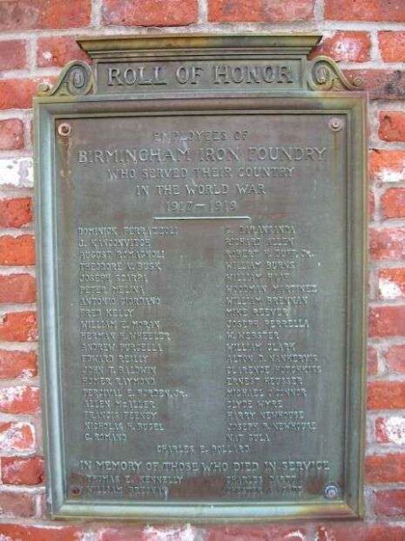 BIRMINGHAM IRON FOUNDRY WORLD WAR I MEMORIAL
