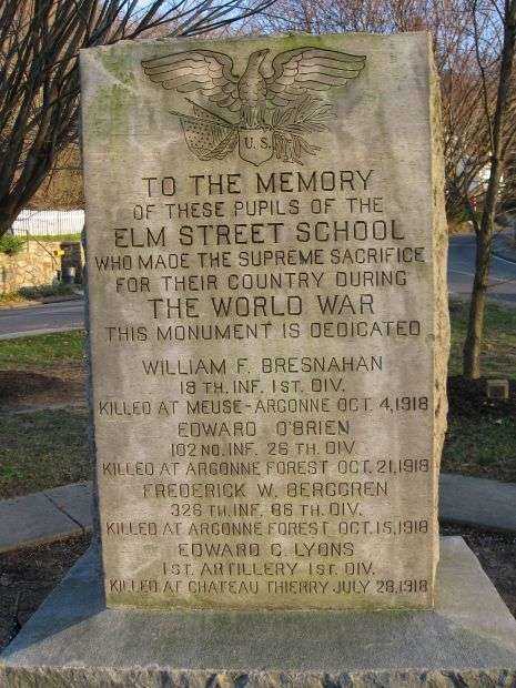ELM STREET SCHOOL WORLD WAR I VETERANS MEMORIAL FRONT