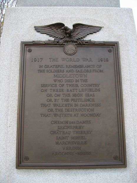 MIDDLETOWN WORLD WAR I MEMORIAL DEDICATION PLAQUE