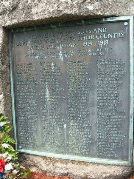 WATERTOWN WORLD WAR I MEMORIAL PLAQUE B