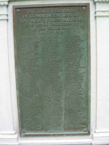 NEW MILFORD WORLD WAR I MEMORIAL PLAQUE