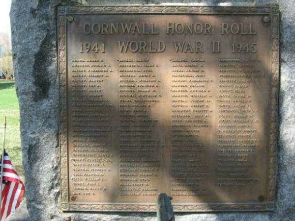 CORNWALL WORLD WAR II MEMORIAL PLAQUE