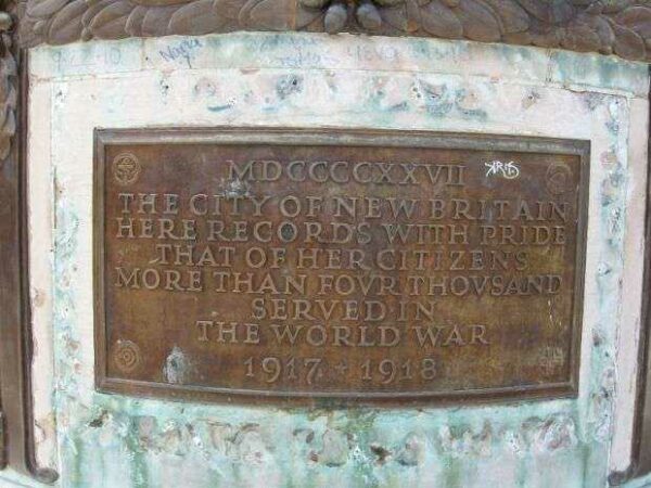 NEW BRITAIN WORLD WAR I MONUMENT PLAQUE