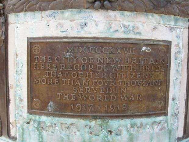 NEW BRITAIN WORLD WAR I MONUMENT PLAQUE