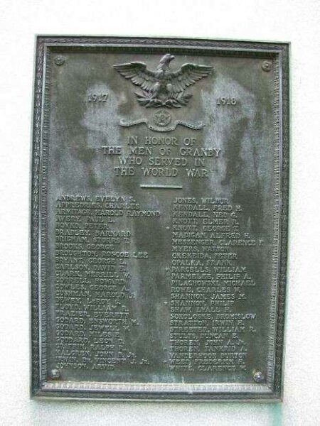 GRANBY WORLD WAR I MEMORIAL PLAQUE