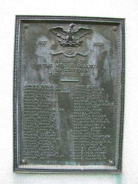 GRANBY WORLD WAR I MEMORIAL PLAQUE