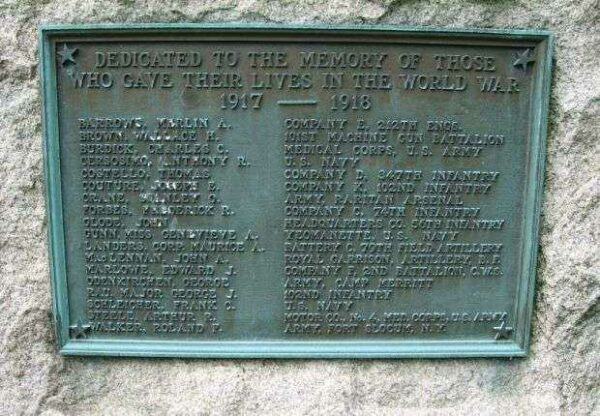 EAST HARTFORD WORLD WAR I MEMORIAL PLAQUE B
