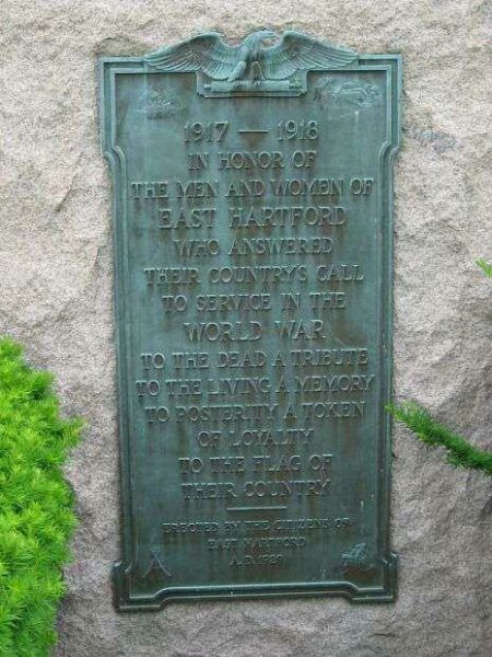 EAST HARTFORD WORLD WAR I MEMORIAL PLAQUE A