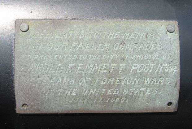 V.F.W. POST 994 MEMORIAL CANNON PLAQUE
