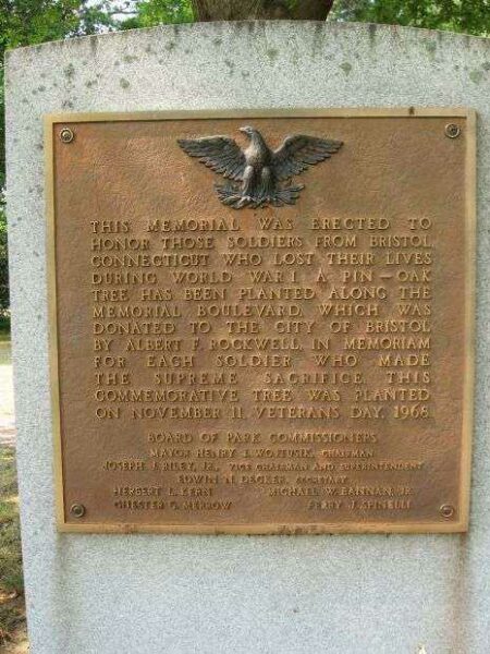 BRISTOL WORLD WAR I MEMORIAL TREE PLAQUE