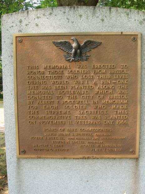 BRISTOL WORLD WAR I MEMORIAL TREE PLAQUE