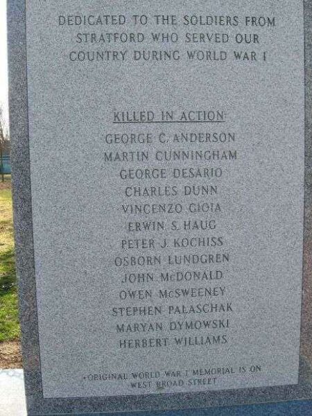 STRATFORD WORLD WAR I MEMORIAL NEW HONOR ROLL