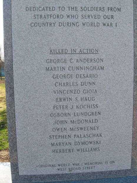 STRATFORD WORLD WAR I MEMORIAL NEW HONOR ROLL