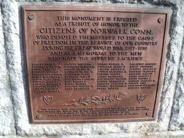 NORWALK WORLD WAR I MEMORIAL PLAQUE A