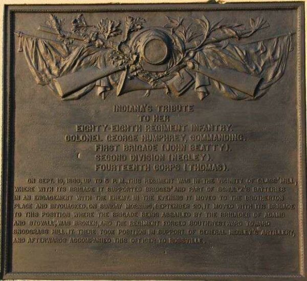88TH REGIMENT INDIANA INFANTRY WAR MEMORIAL PLAQUE