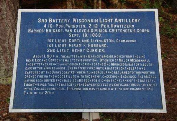 3RD BATTERY WISCONSIN LIGHT ARTILLERY WAR MEMORIAL PLAQUE