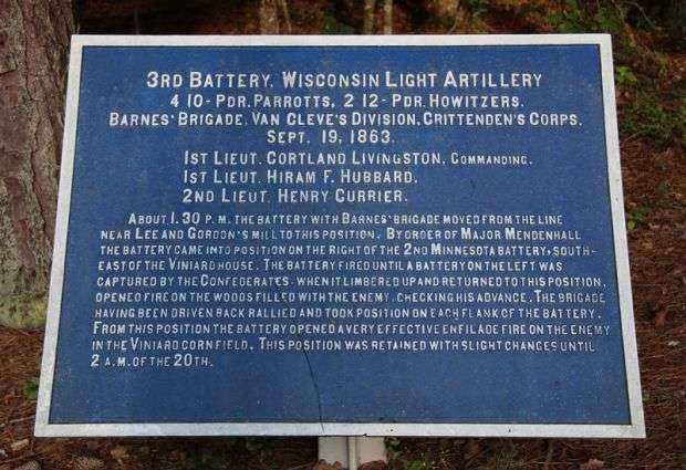 3RD BATTERY WISCONSIN LIGHT ARTILLERY WAR MEMORIAL PLAQUE