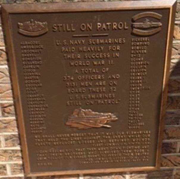 BASIL C. PEARCE, JR. USS TANG MEMORIAL STILL ON PATROL PLAQUE