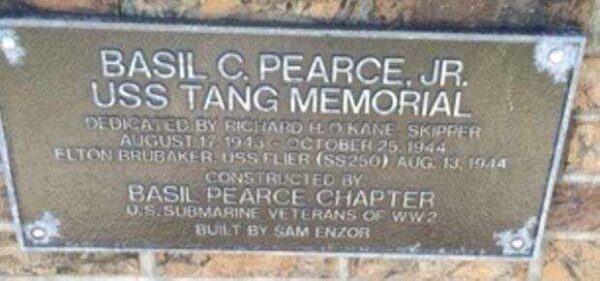 BASIL C. PEARCE, JR. USS TANG MEMORIAL DEDICATION PLAQUE
