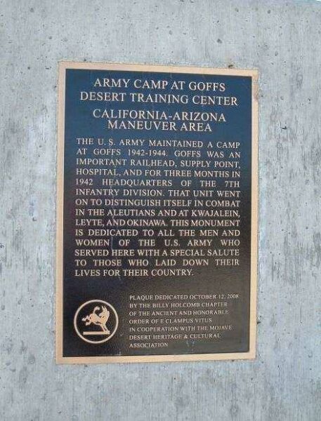 ARMY CAMP AT GOFFS WAR MEMORIAL PLAQUE