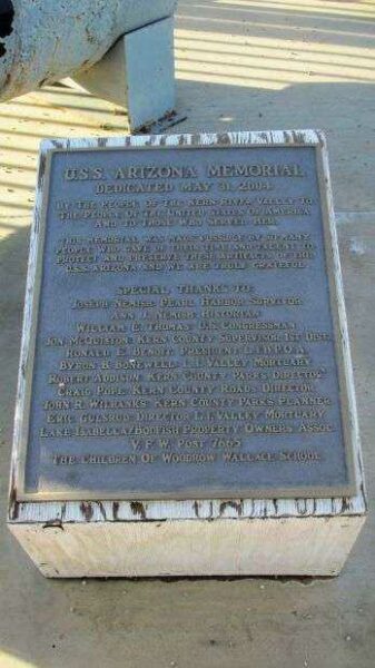 BODFISH USS ARIZONA ARTIFACTS WAR MEMORIAL PLAQUE