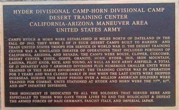 HYDER DIVISIONAL CAMP-HORN DIVISIONAL CAMP MEMORIAL PLAQUE