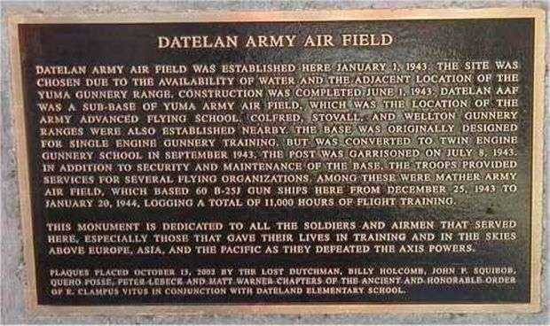 DATELAN ARMY AIR FIELD WAR MEMORIAL PLAQUE