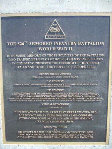 THE 526TH ARMORED INFANTRY BATTALION WAR MEMORIAL PLAQUE