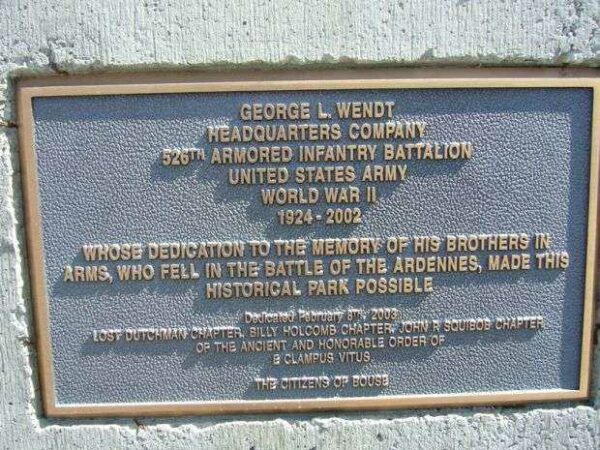 GEORGE L. WENDT HEADQUARTERS COMPANY 526TH A.I.B. WAR MEMORIAL PLAQUE