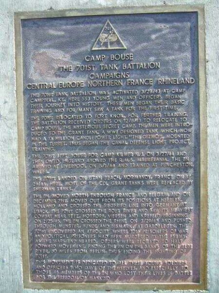 THE 701ST TANK BATTALION WAR MEMORIAL PLAQUE